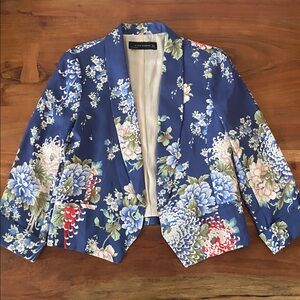 Zara blue floral blazer jacket Japanese flower kimono vibe spring style small